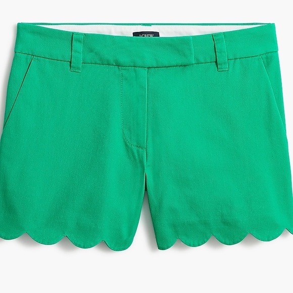 Emerald Green Scalloped Linen J. Crew Shorts - Picture 1 of 3
